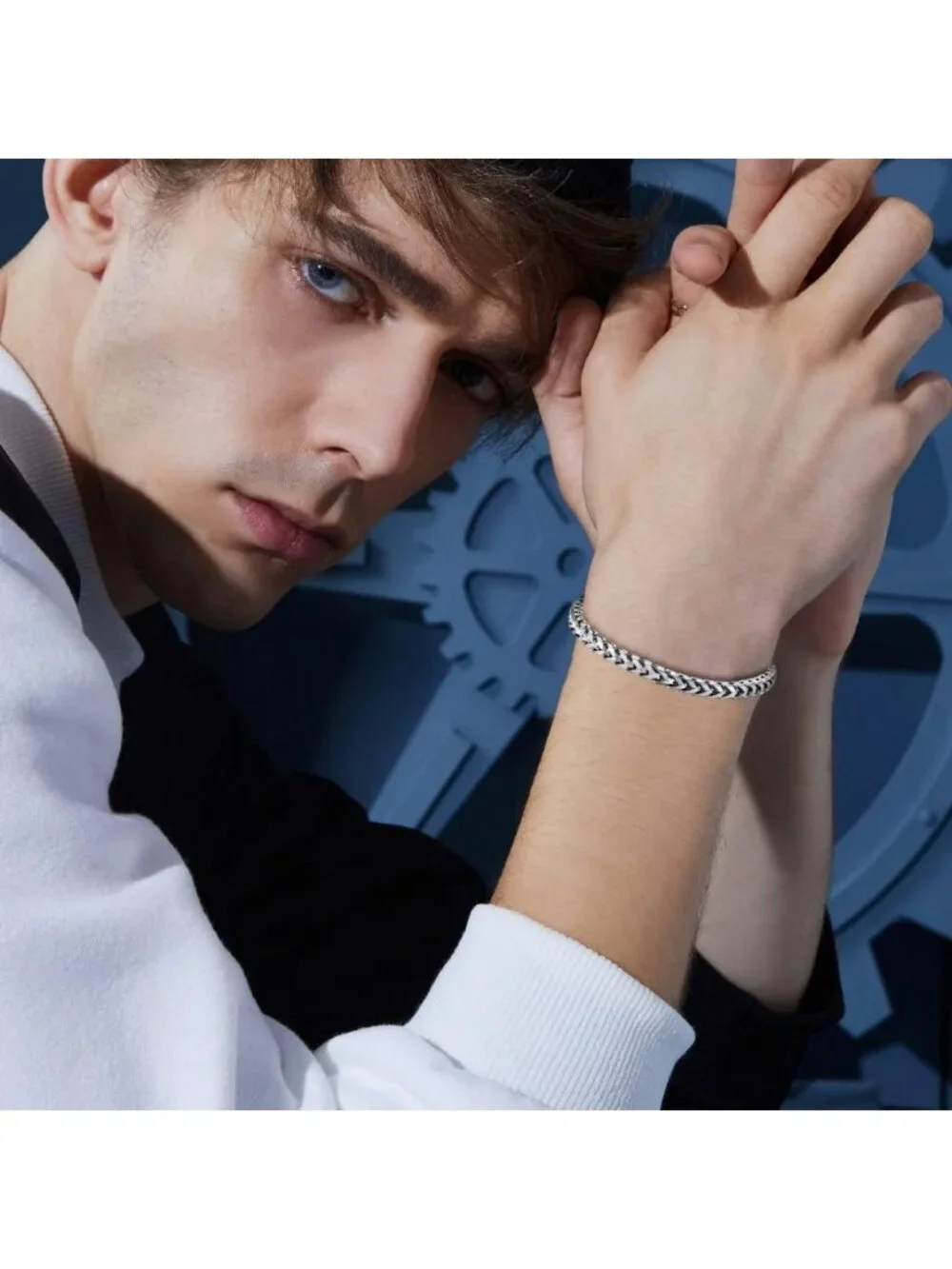 Stylish Men's Stainless Steel Franco Chain Bracelet with Fold Over Clasp